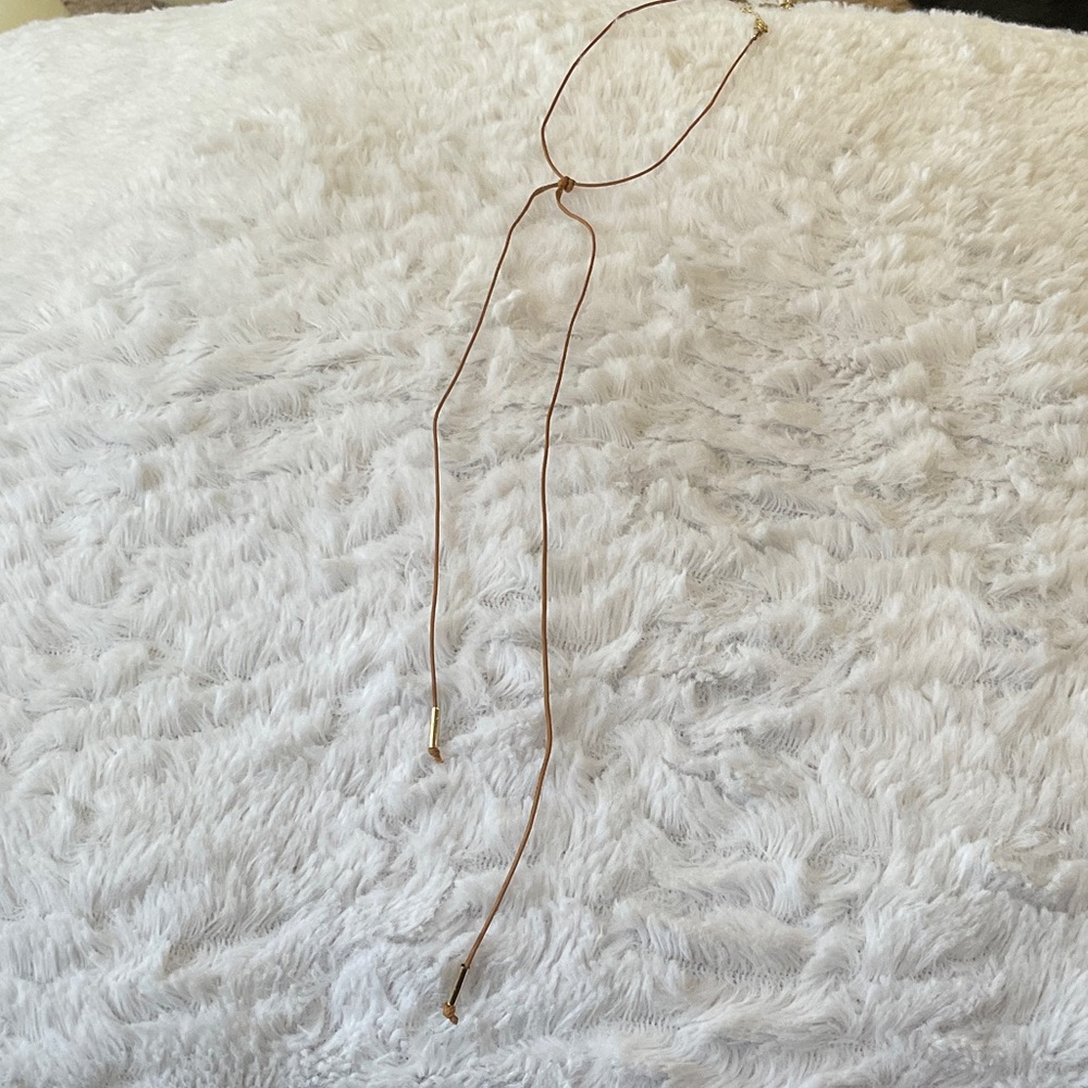 Minimal Brown Leather Cord Necklace with Gold Accents
